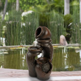 3-Tier Fountain Modern Decorative Polyresin Clay Pot Electric Outdoor Hand Painted Cascading Water Feature
