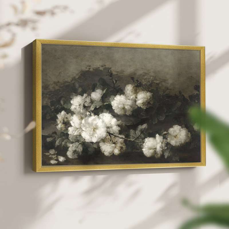 Motif floral rétro - impression encadrée, H 11 po x l 14 po, Doré