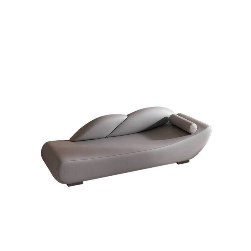 Banc rembourré en cuir crème avec méridienne moderne, H 25,59 po x l 70,86 po x P 27,55 po, Gris