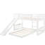 Lit simple au-dessus d'un lit superposé blanc avec glissade intégrée et installation latérale, construction en bois de pin massif, idéale pour les petites chambres à coucher, lignes grises, ensemble de lattes blanches, cadre réversible équipé
