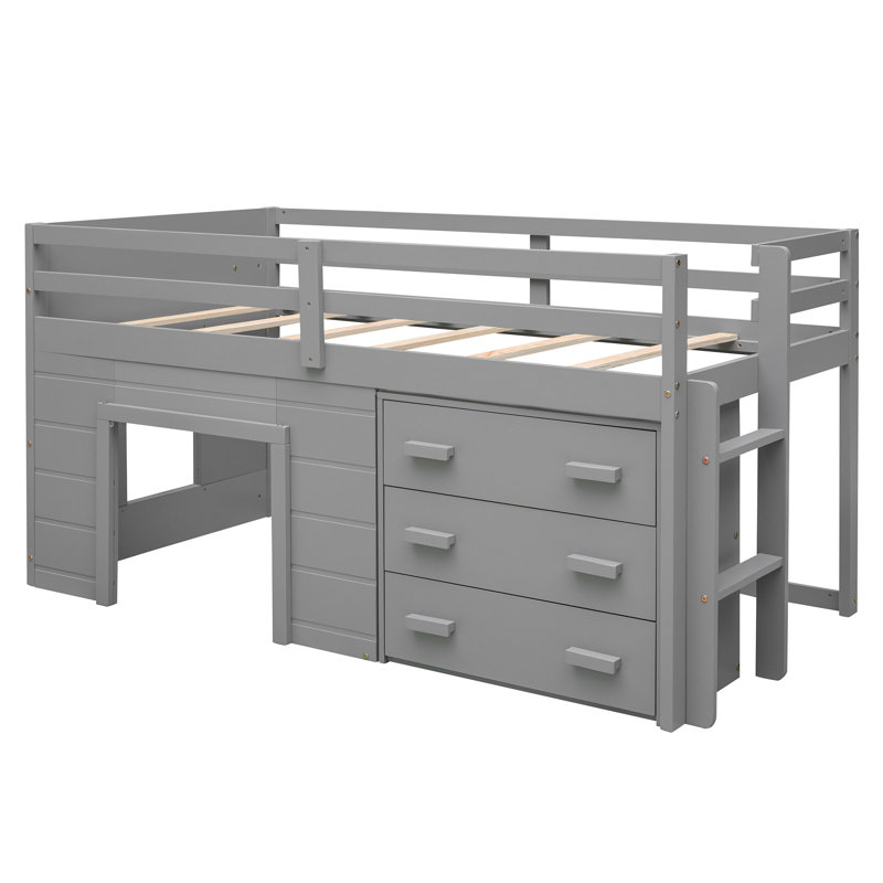 Lit mezzanine avec armoire et tablette, Gris