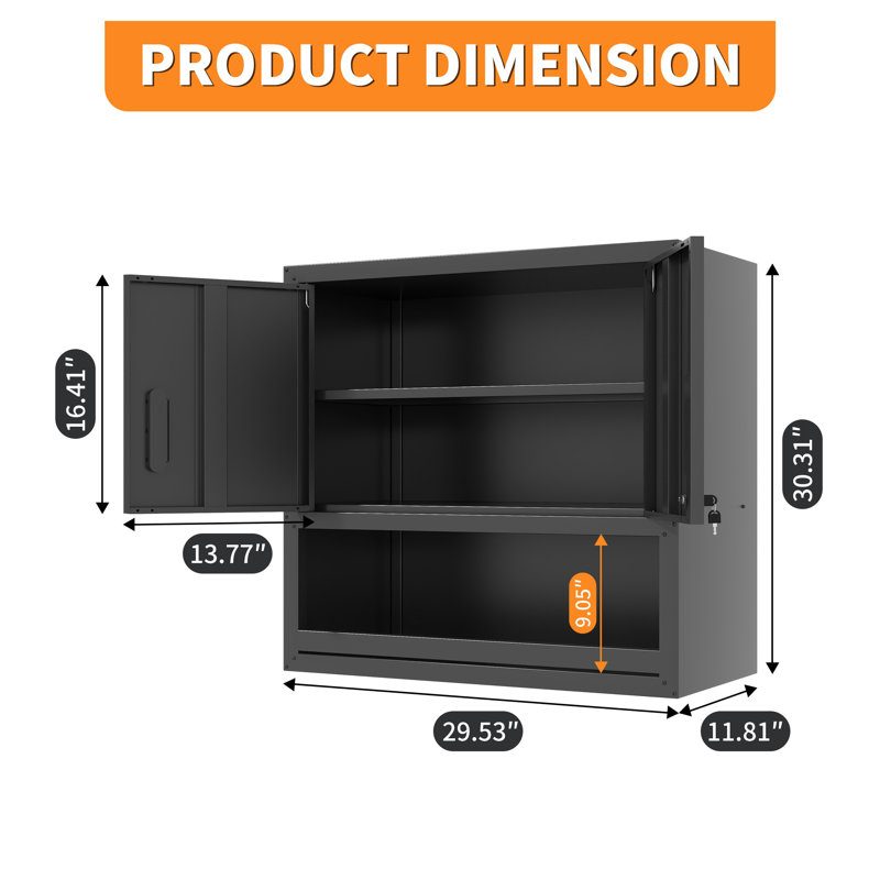 Armoire à outils verrouillable en métal avec tablette réglable - Organisateur de rangement mural pour l'organisation de garage, d'entrepôt et de bureau