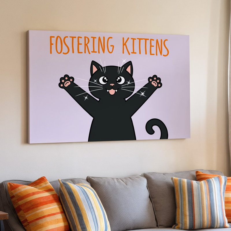 Toile, reproduction d'art ludique d'un chaton noir avec art mural, H 30 po x l 30 po
