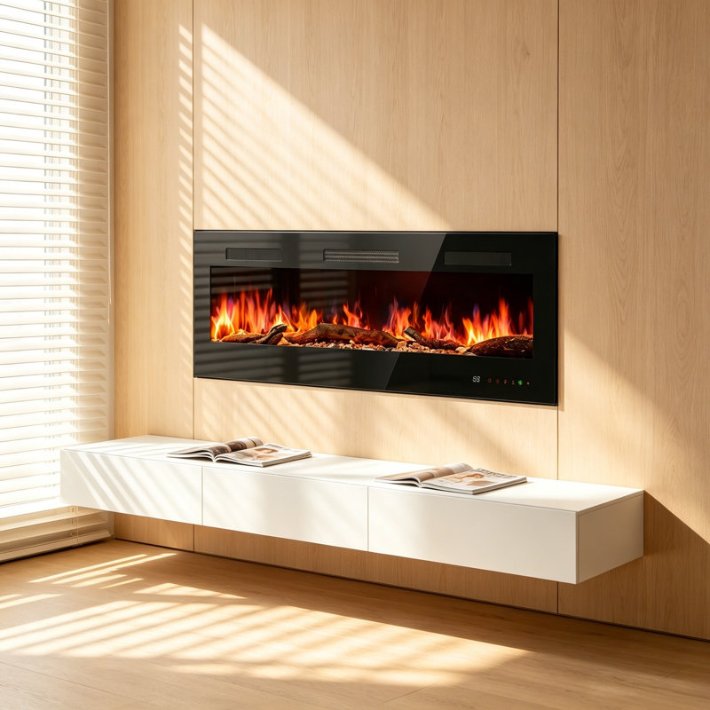 Chaufferette électrique encastrée et murale avec télécommande, 13 couleurs de flamme, protection contre la surchauffe, 5100 BTU