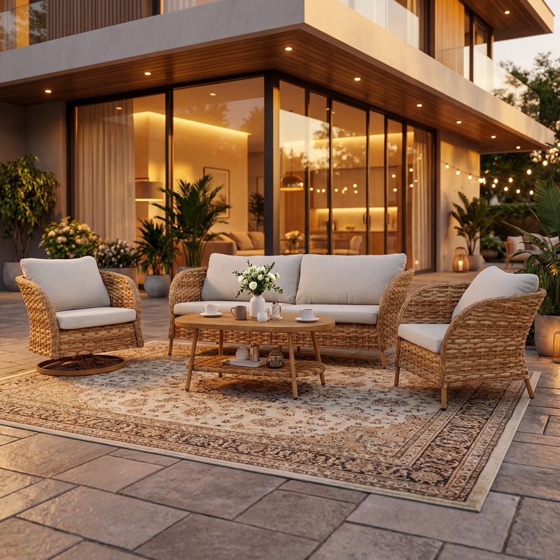 5 Persons All-Weather Wicker Outdoor Sofa Set With Cushion