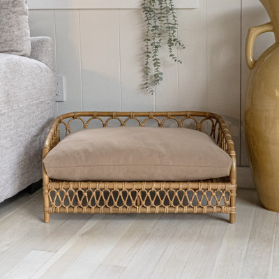 Lit de jour pour chien en rotin tissé à la main avec coussin lavable à la machine 27,5 po x 17 po