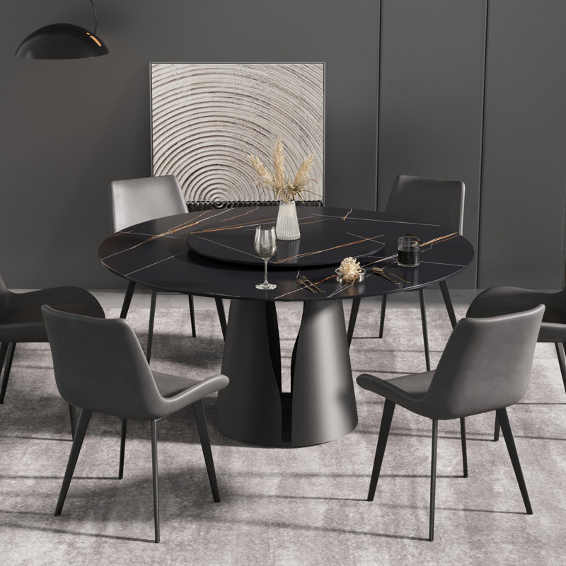 Cherno 6 - Person Pedestal Dining Set, Black Marble