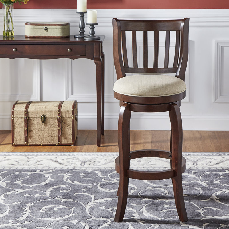Morgan Swivel Upholstered Counter Stool with Solid Wood Frame, Beige Linen, Bar Stool (29” Seat Height)