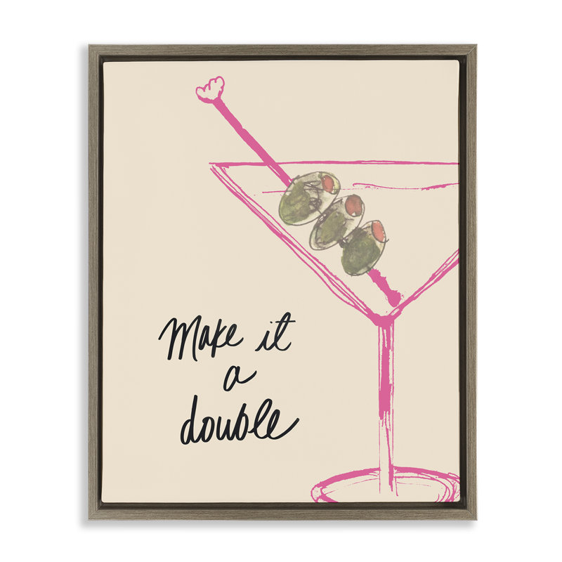 «Make It Double Martini» par Kate Quattro, H 31 po x l 25 po, Cadre flottant orme Montalcino