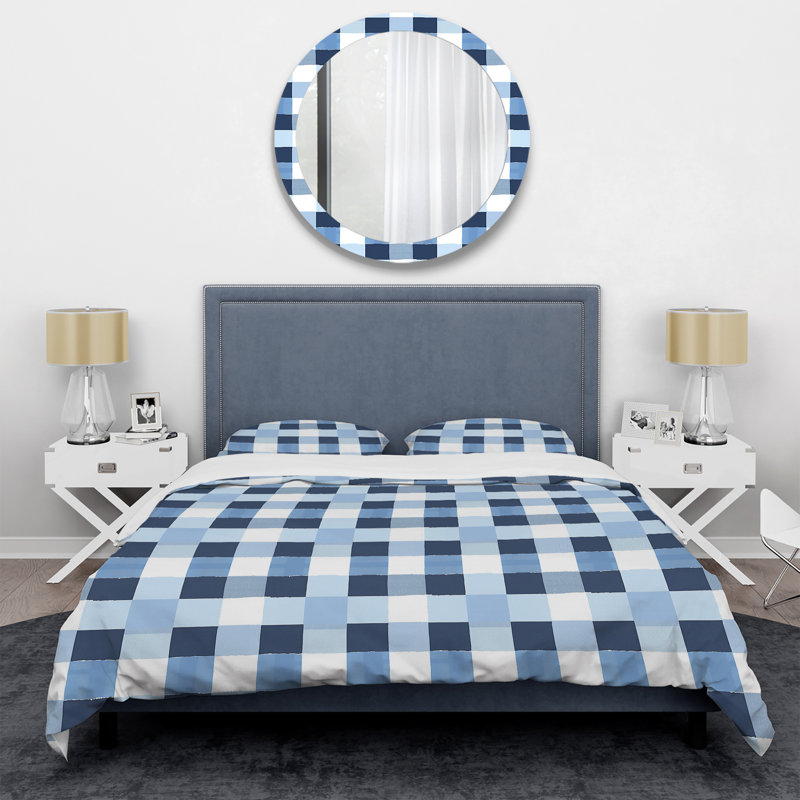 Ensemble de housse de couette moderne à imprimé vichy bleu et blanc II, Housse de couette très grand et 2 très grandes t