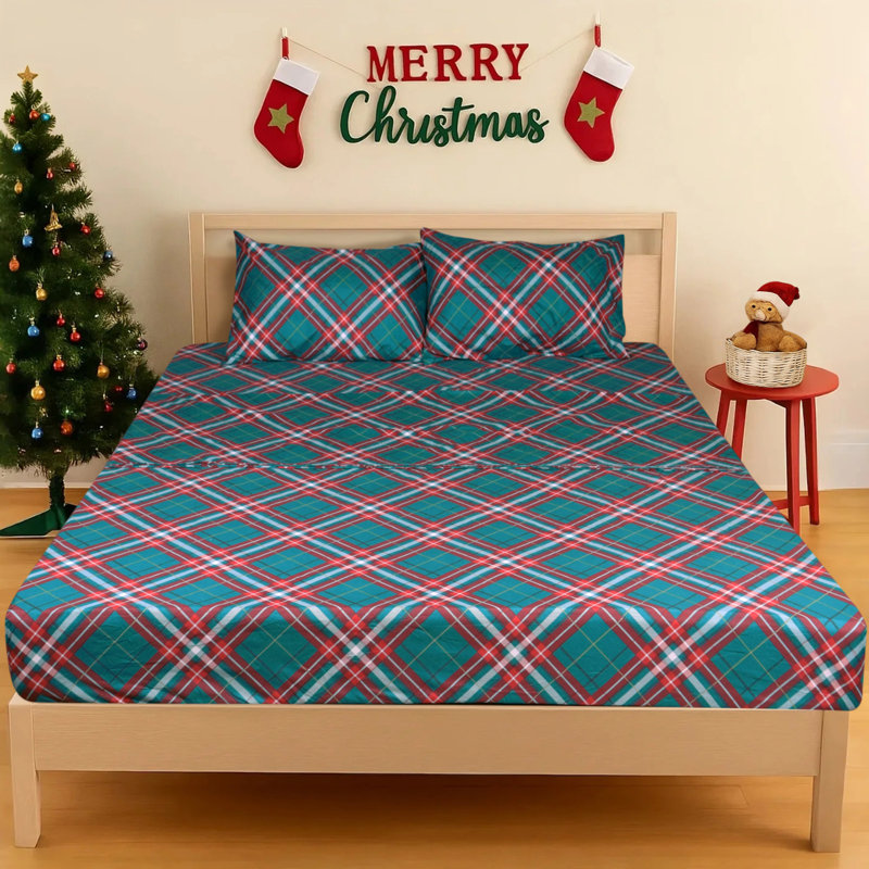 Ensemble de draps 4 po Gogreen, Ensemble de draps pour lit double avec 2 taies d'o, Noël - G1-B