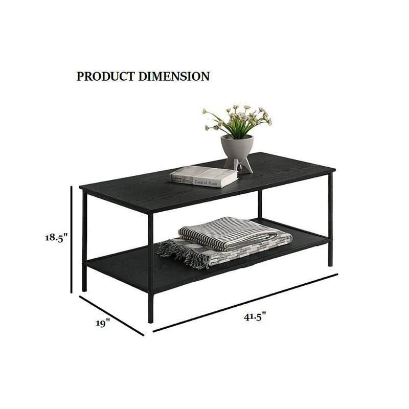 Ensemble de table rustique 3 pièces Table basse 1X Table de bout 2X Table de bout style minimaliste à deux niveaux avec finition noire
