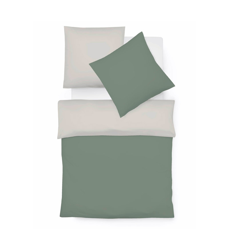 Halbleinen Provence W 37 TC Reversible Duvet Cover Set, 240 x 220cm - 2 Pillowcases (80 x 80 cm), Green