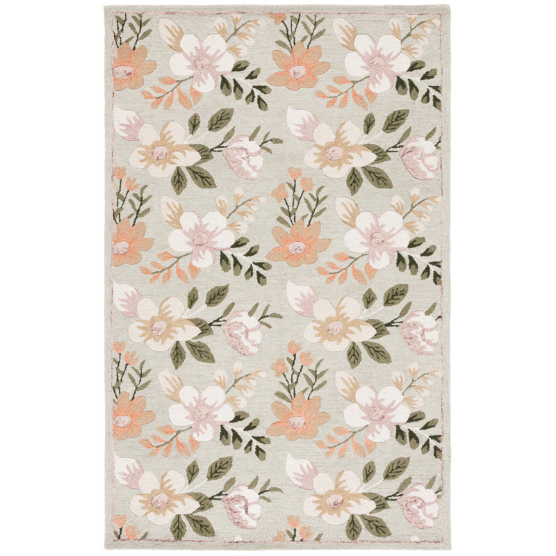 Tapis floral performance en laine / coton touffeté à la main Aavni, Rectangle 4 pi x 6 pi