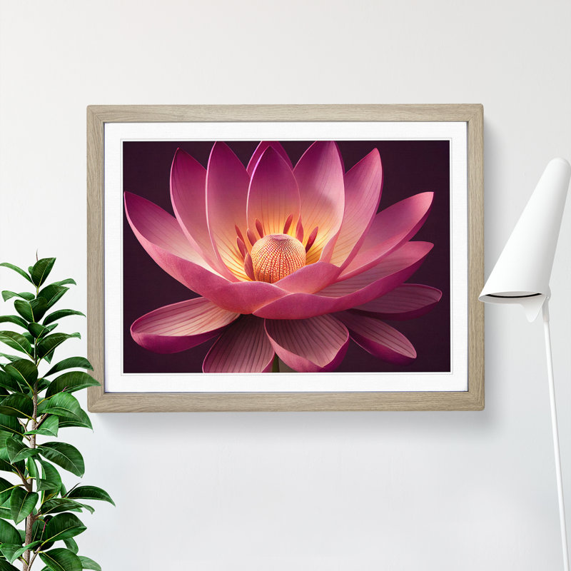 Dashing Lotus Flower - Framed Print, 46cm H x 64cm W x 2cm D, Oak