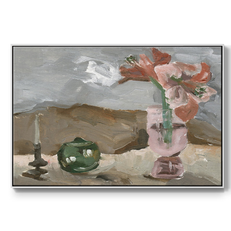 Vase de fleurs roses II - impression, H 17 po x l 25 po x P 2 po, Toile encadrée flottée blanche