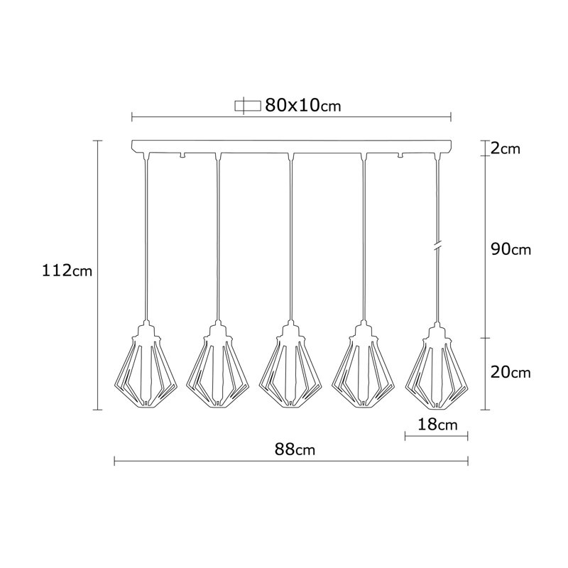 Luminaire suspendu géométrique à 5 lumières pour îlot de cuisine Dawlish
