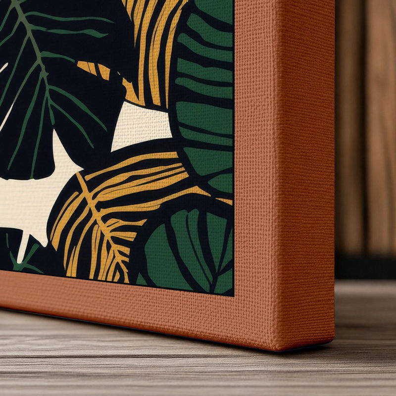 Tropical Leaf Pattern Botanical - Wrapped Canvas, 18x12 - 45.7 x 30.5 cm, Terracotta Border