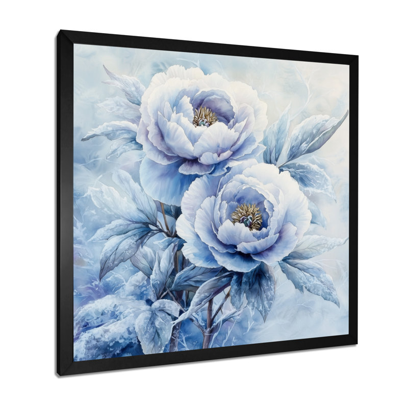 Pivoine bleue glacée - art mural pivoines, Reproduction encadrée d'une seule photo, Noir, noir, noir, noir, H 16 po x l 16 po