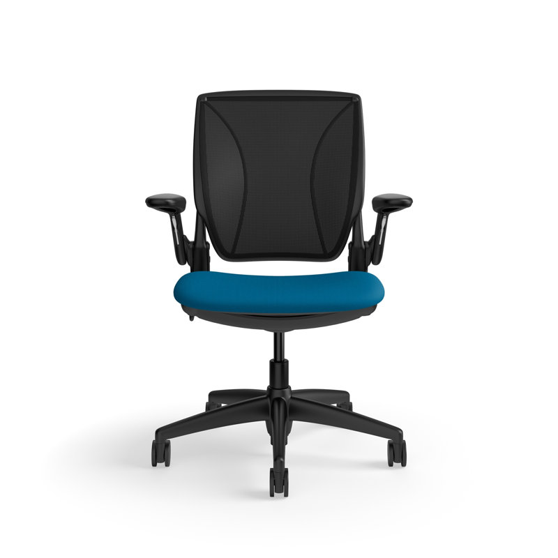 Fauteuil de travail ergonomique avec dossier Caraway World ML et siège rembourré Corde 4, Noir / bleu paon, Noir
