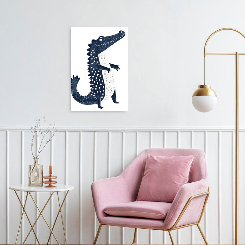 Polka Dot Crocodile Modern Playful Whimsical Alligator Crocodile Wall Art Print by Mathieu - Wrapped Canvas Print
