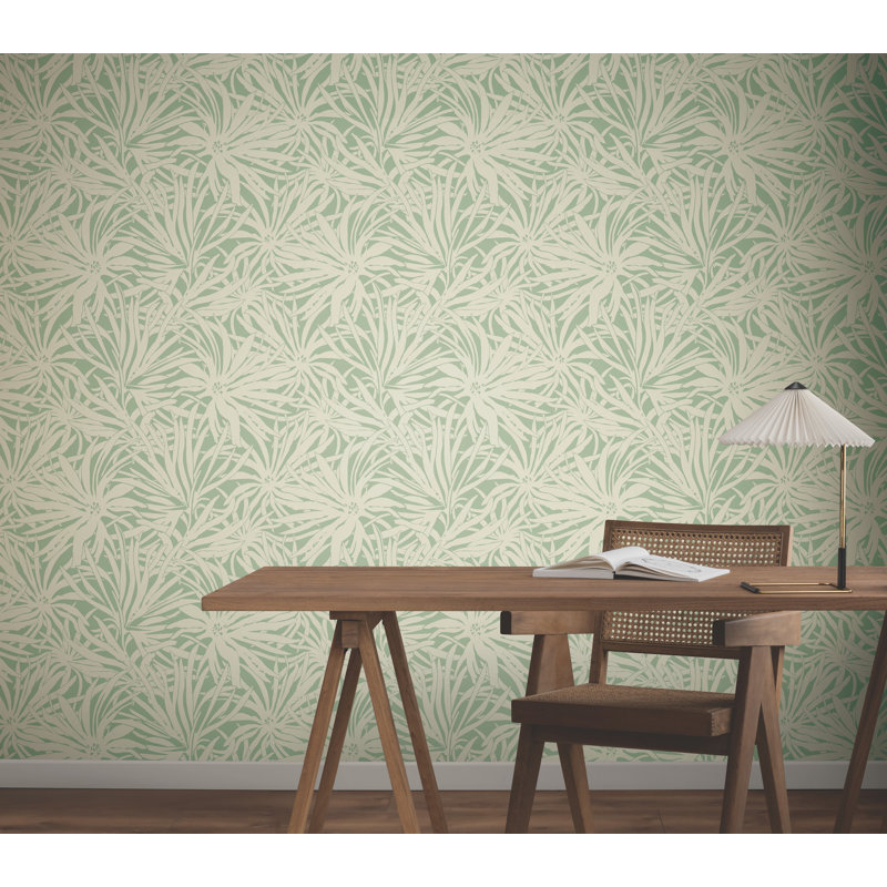 Papier peint floral avec auvent crème, Vert