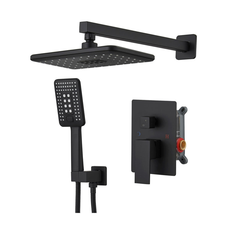 Matte Black Single-Handle Dual-Head Rain Shower System Shower Faucet And Handheld Shower Set (Including Valve), Matte Black