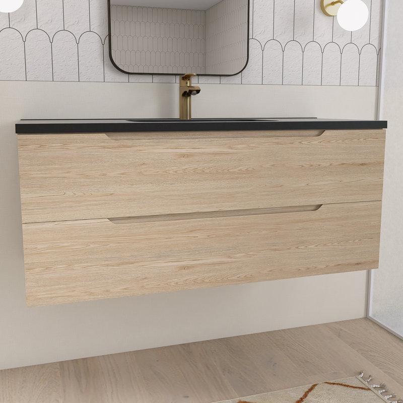 Meuble-lavabo mural simple 48 po avec comptoir en quartz 48 po
