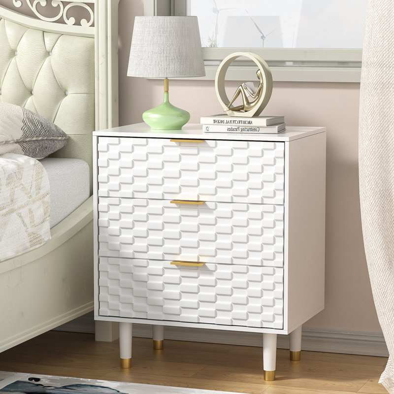 3-drawer Nightstand 23.6'' W White Beside Table