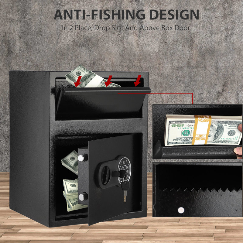 Digital Depository Safe, Electronic Steel Safe With Keypad, Locking Drop Box With Slot, Metal Lockbox With Two Emergency Keys For Your Valuables (Lead Products)