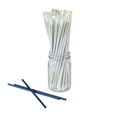 Restaurantware-Basic Nature 8.3 Inch Disposable Straws, 2000 Sustainable Straws - Wrapped, Won't Alter Flavors, Midnight Blue PLA / PBAT Straw, For Hot And Cold Drinks