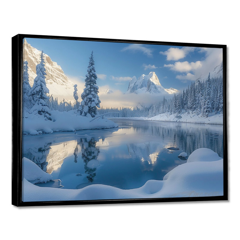 Chavira - art mural paysage d'hiver, Toile avec cadre flottant noir, H 30 po x l 40 po x P 1,5 po