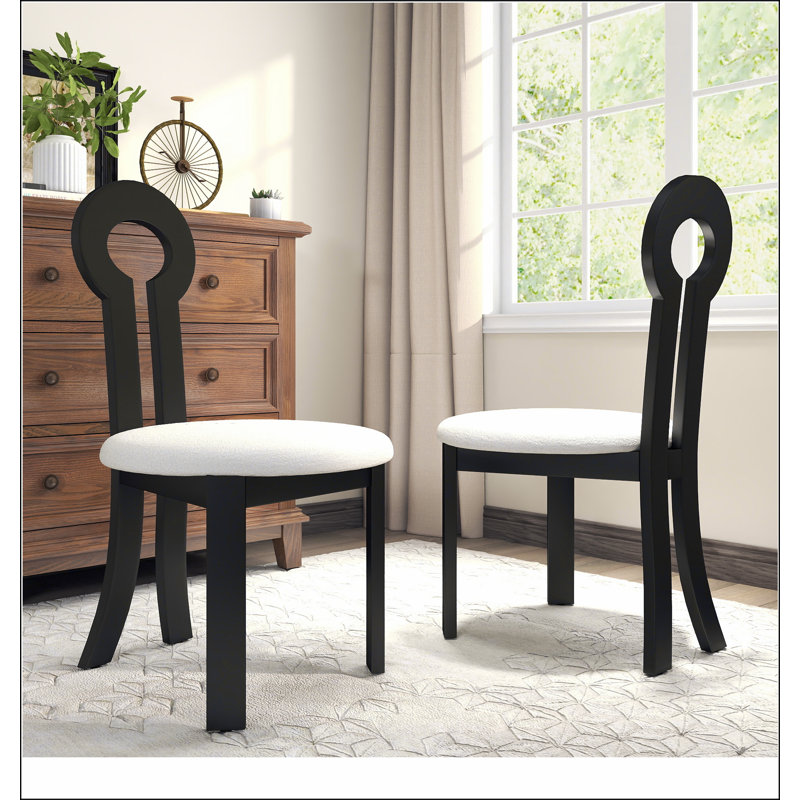 Chaise de salle à manger en bois d'hévéa rétro vintage, coussin en peluche de mouton, conception sans accoudoirs, idéale pour les petites vestiaires et les salles modèles (ensemble de 2)