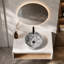 Meuble-lavabo flottant de 36 po avec lavabo vasque en marbre veiné gris, meuble-lavabo mural avec tablette ouverte, finition blanche avec décor en bois, conception moderne peu encombrante (livré dans 2 boîtes)-971581875