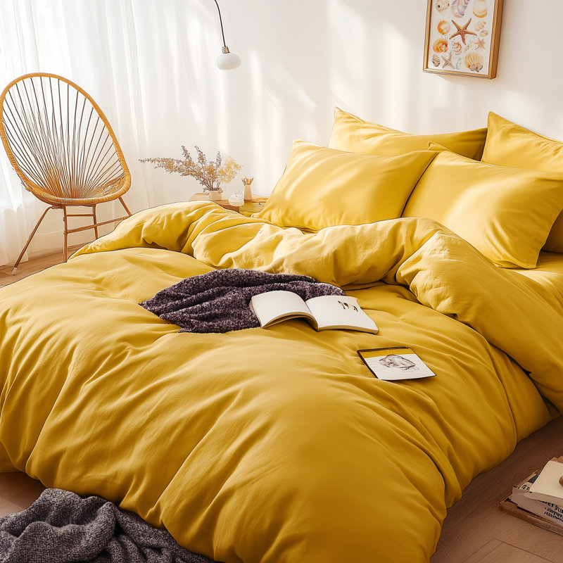 HOME BEDDING Jersey Cotton Duvet Cover Set, Queen Duvet Cover + 2 Standard Shams, Yellow