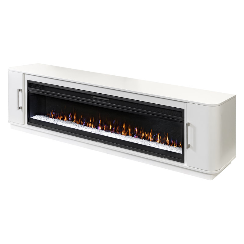 Jaclynn Modern Fireplace Console, Entertainment Storage, TV Stand, Fully Assembled, 24" H x 84" W x 15" D, White