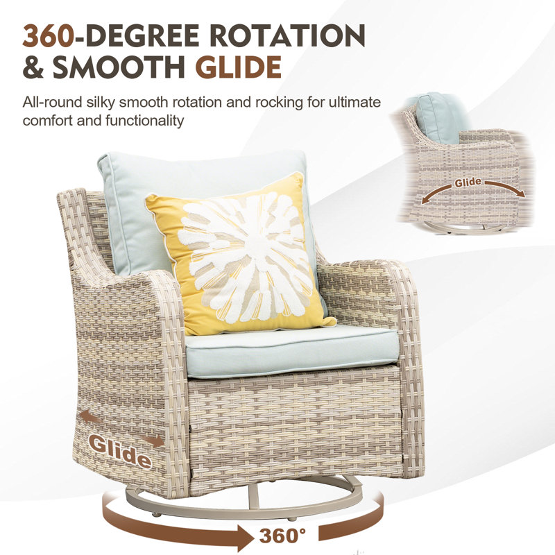 Meissalivve 7 Pieces Patio Furniture Set With Swivel Chair, Outdoor Patio Conversation Set, Patio Sectional Furniture Set With 2 Swivel Rocker Patio Chair And Sofa, 2 Ottomans And Coffee Table (Sky Blue)