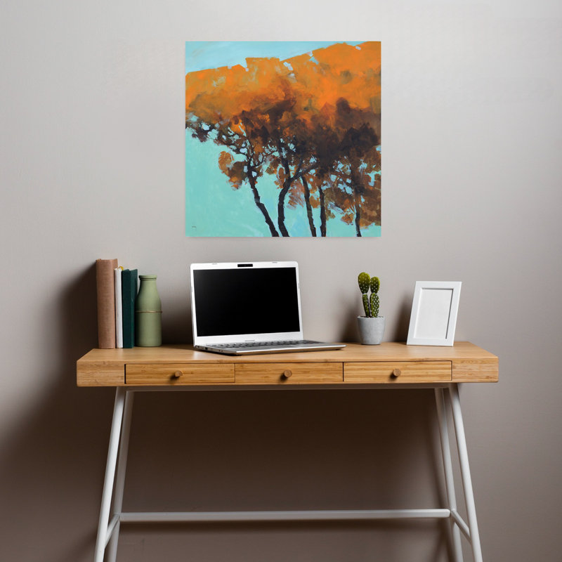 Cinq arbres contemporains, paysage abstrait, art naturel, H 18 po x l 18 po