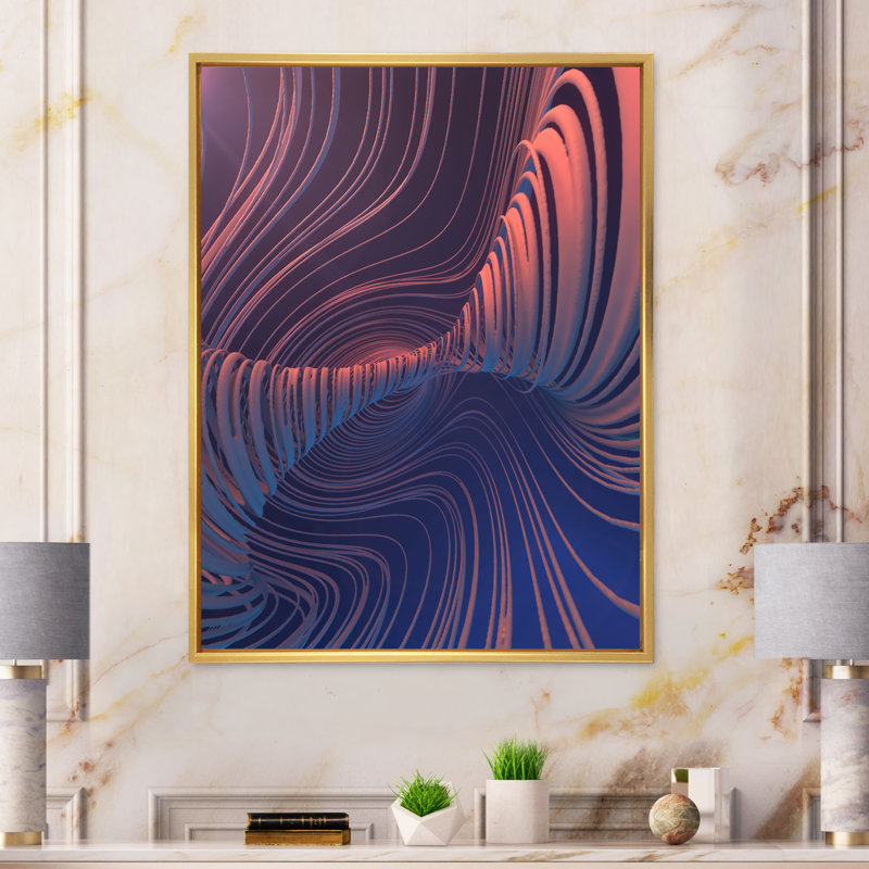 Vibrant Curve Design Ii II - Art mural moderne sur toile, H 20 po x l 12 po x P 1 po, Cadre flottant doré
