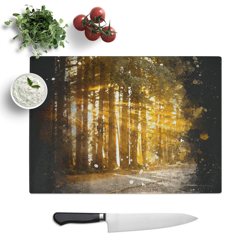 Tempered Glass Sunlight Through the Forest Chopping Board, 28.5 cm x 39 cm