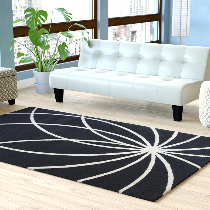 Tapis noir en laine touffeté à la main Mcquaid, Rectangle 4 pi x 6 pi