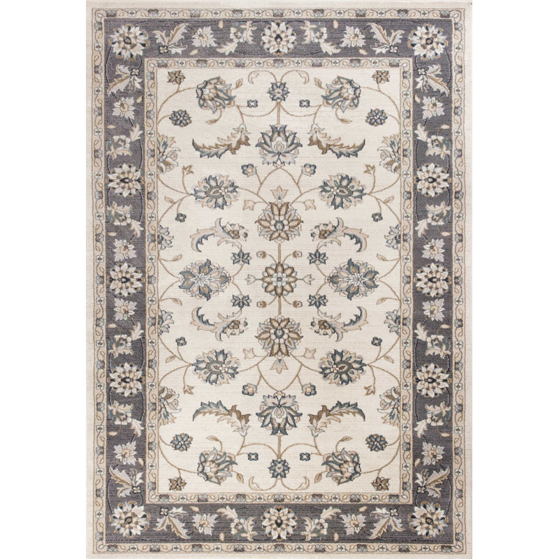 Tapis floral gris et ivoire Ajoni, Rectangle 7 pi 10 po x 9 pi 10 po