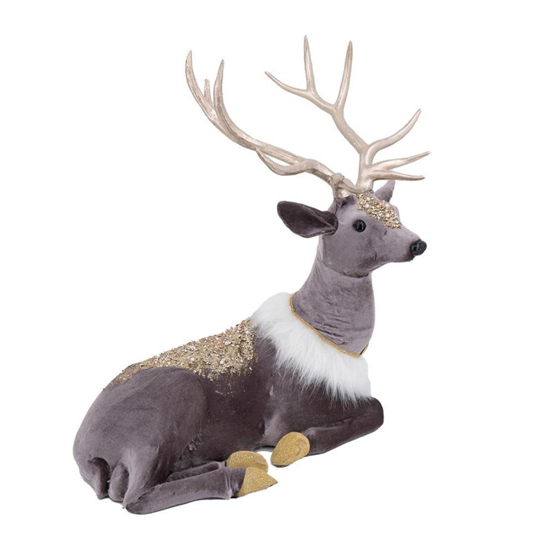 Cerf assis en mousse de velours