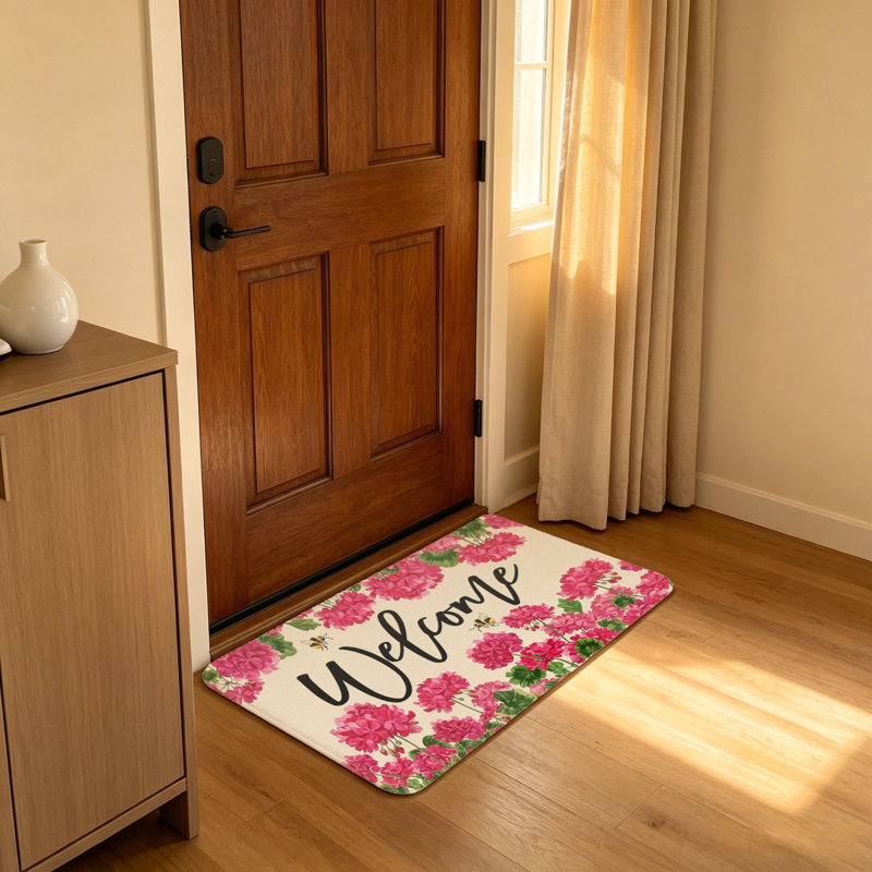 Tapis d'entrée rouge 20 po x 32 po Red Geranium Bee Beige