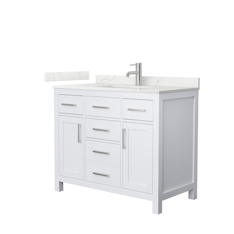 Beckett 42" Freestanding Single Bathroom Vanity with Quartz Top, White, Brushed Nickel, Giotto Quartz