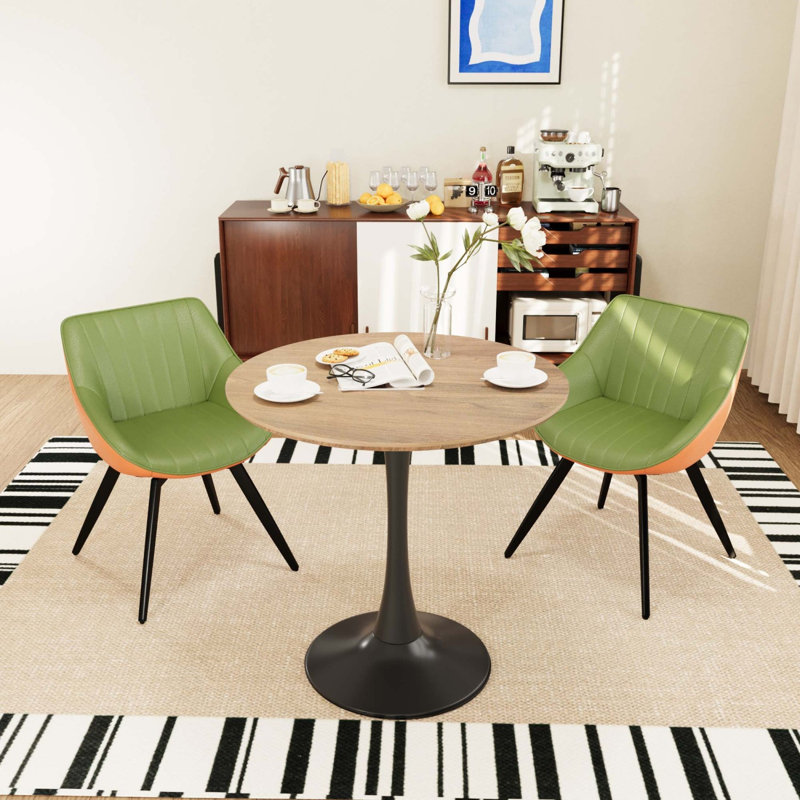 31.5 " Walnut Colour MDF Round Dining Table, Green, Walnut