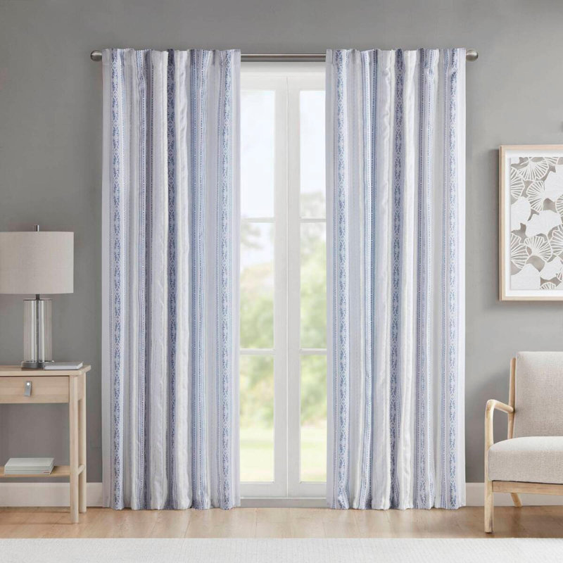 50" Poly Printed Curtain Panel with Tufted Stripe and Lining, 50" W x 95" L