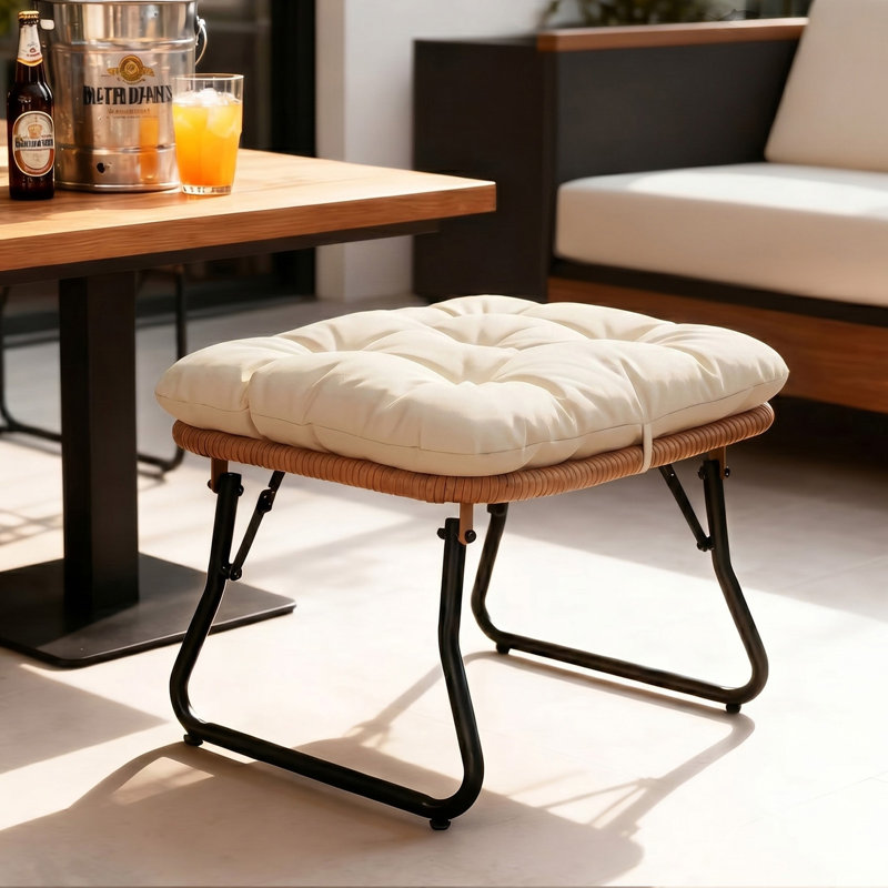 Repose-pieds d'extérieur avec coussin Kacyn, Beige, 1