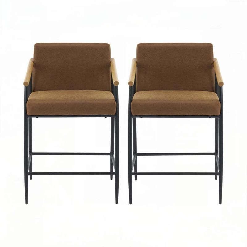 31" H Seat Height Upholstered Counter Stool with Metal Frame, Brown