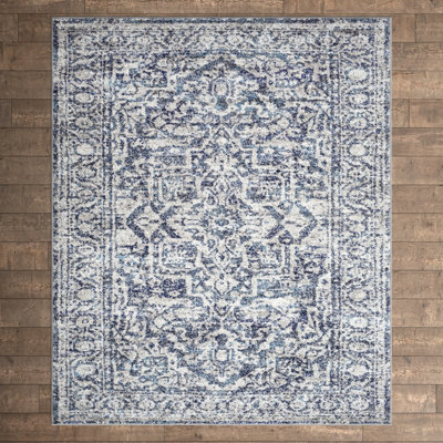 Ingrid Machine Woven Oriental Navy Area Rug